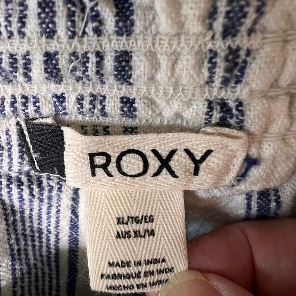 Roxy Pants Womens Size XL Blue & White Oceanside Stripe Flare Beach Linen Blend - Picture 2 of 16
